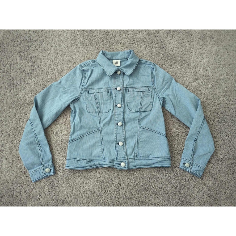 CAbi Locomotive Denim Jacket Womens Small Blue Striped Stretch Classic Casual